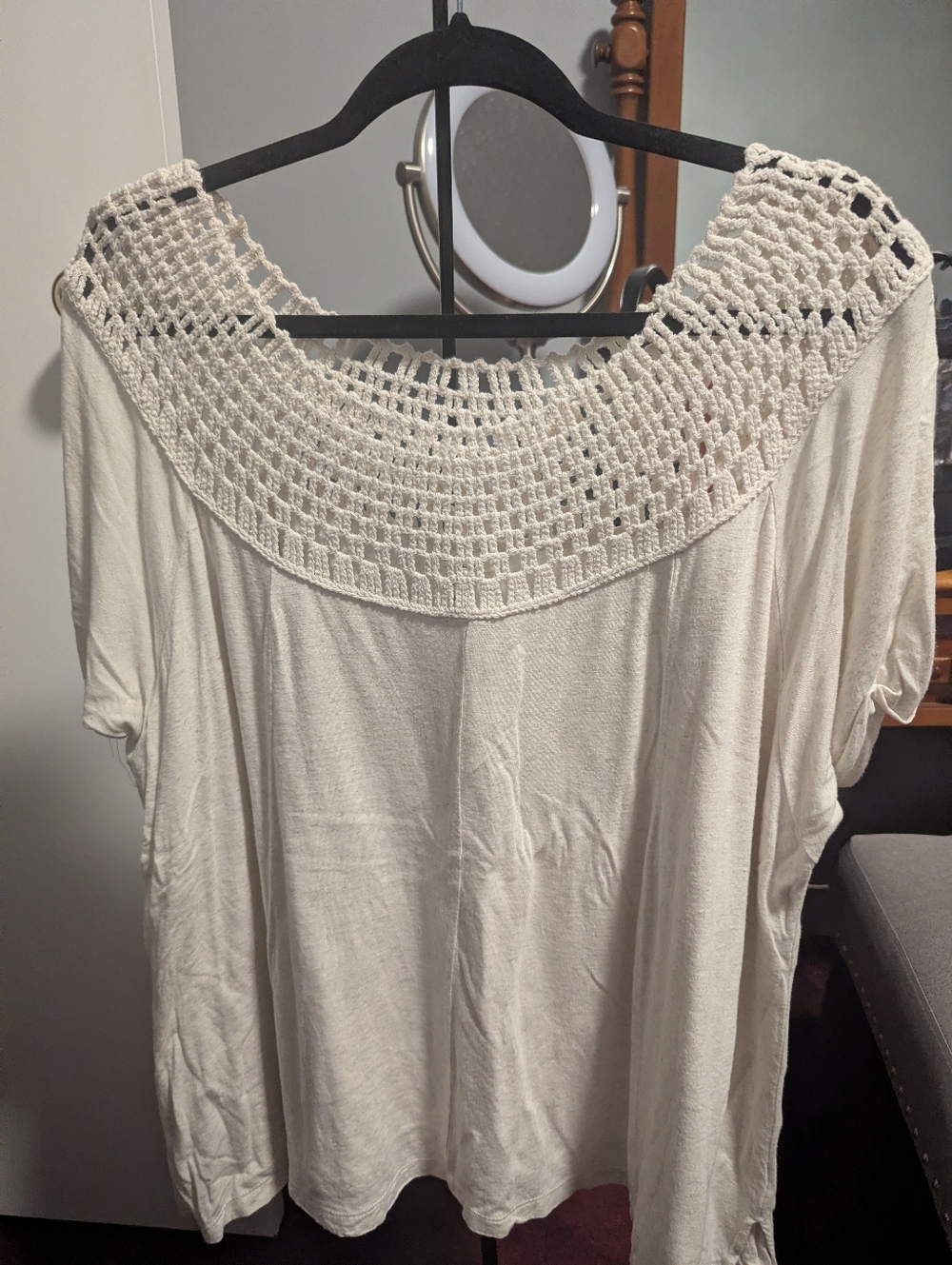 Maurices Cream Crochet-Yoke Tunic Top